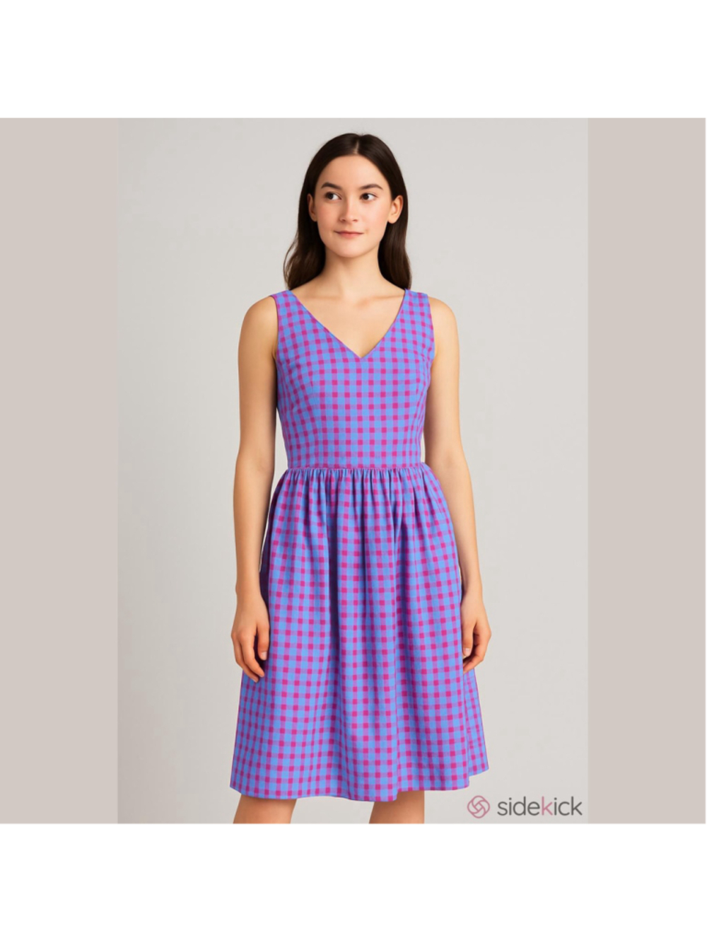 Brooks Brothers Seersucker
Sun Dress Blue Pink Checked plaid V neck size 2